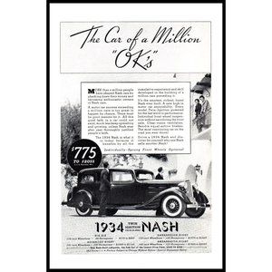 1934 Nash Ambassador Eight Sedan Vintage Print Ad Antique Car Balcony Wall Art
